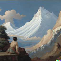 someone gazing at Mount Everest, painting from the 18th century generated by DALL·E 2